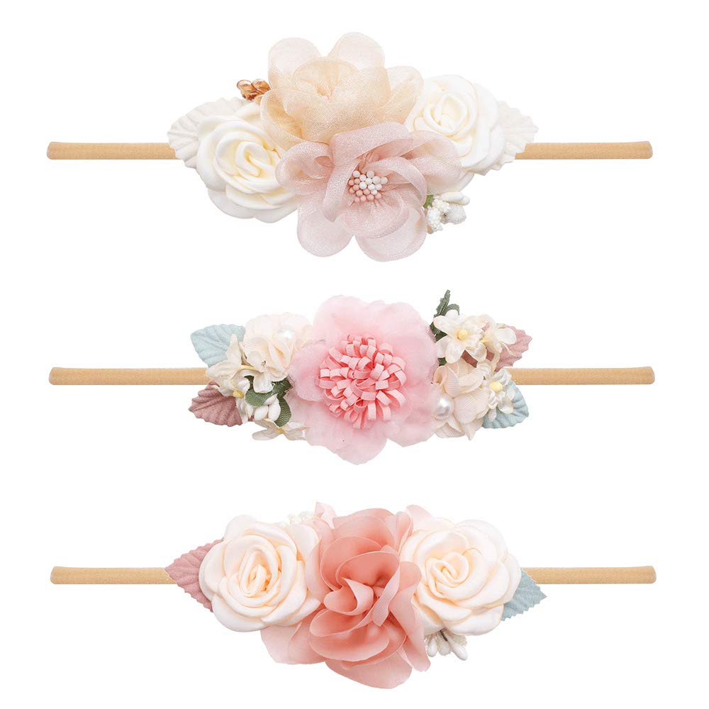 Cherrboll floral headbands in soft-nylon provide gentle comfort for delicate newborns