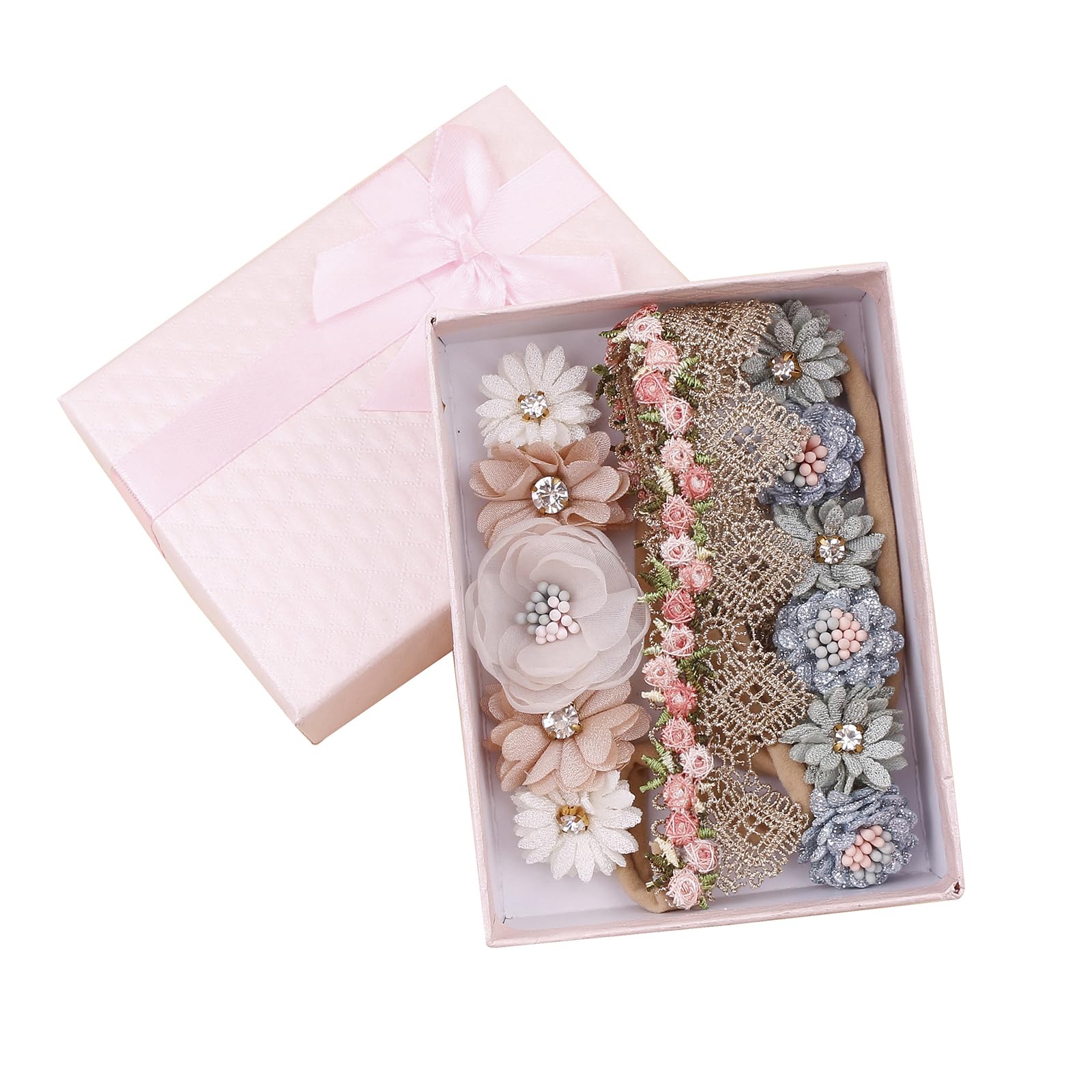 Cherrboll floral headbands in newborn-soft nylon for sensitive skin.