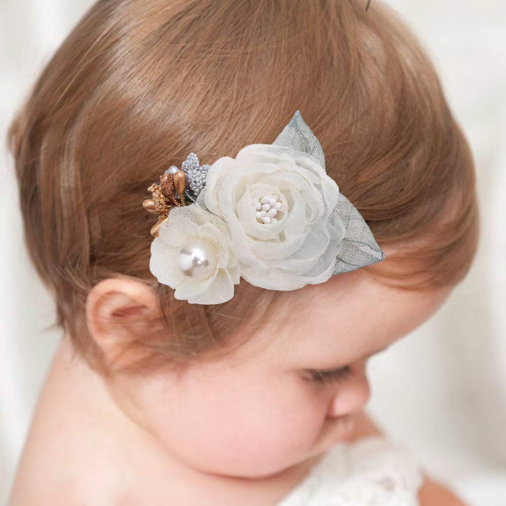 Cherrboll Flower Hair Clips Mint closeup highlighting durable clip with non-slip grip for toddlers.