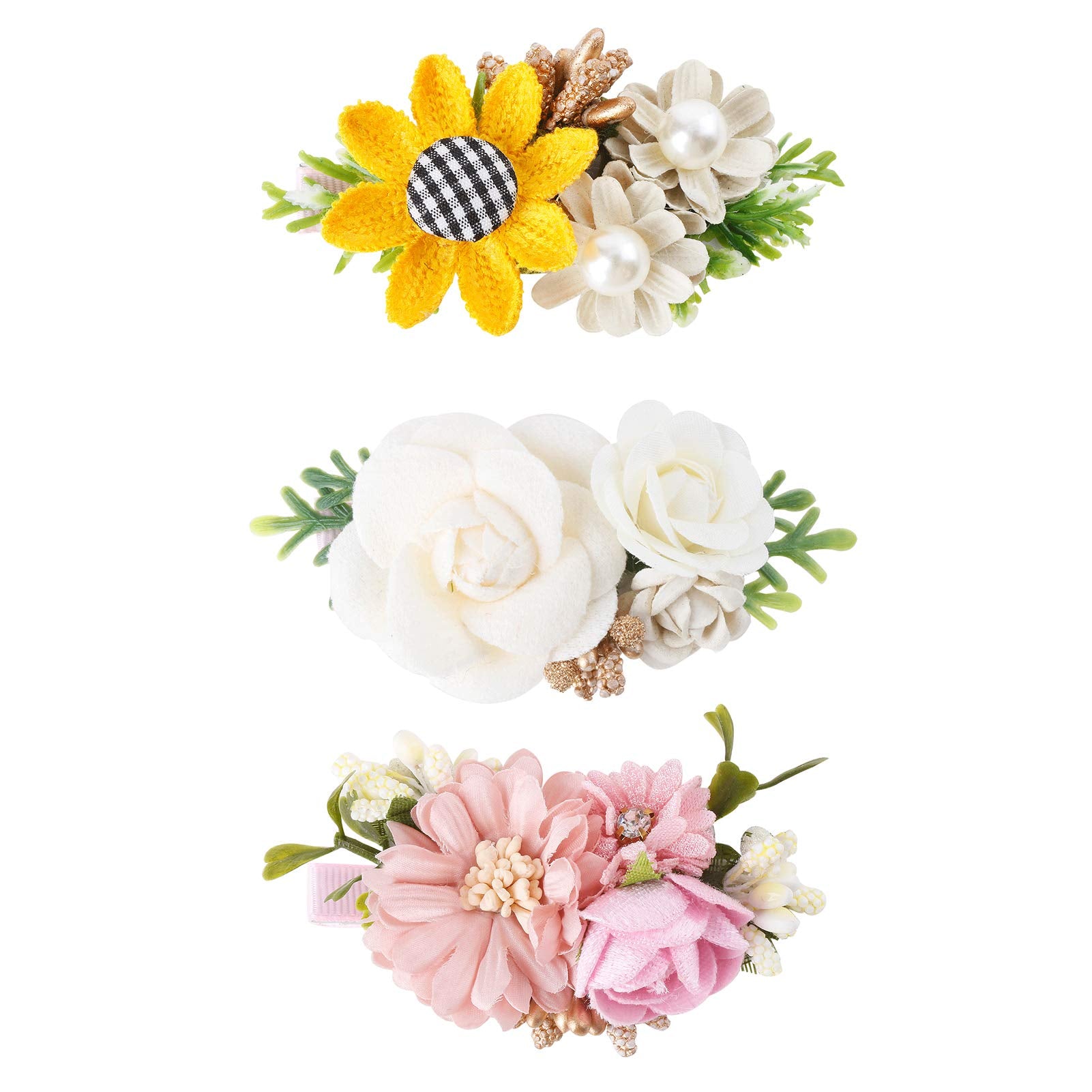 Cherrboll pink flower hair clip set close-up for newborn photos and everyday wear.
