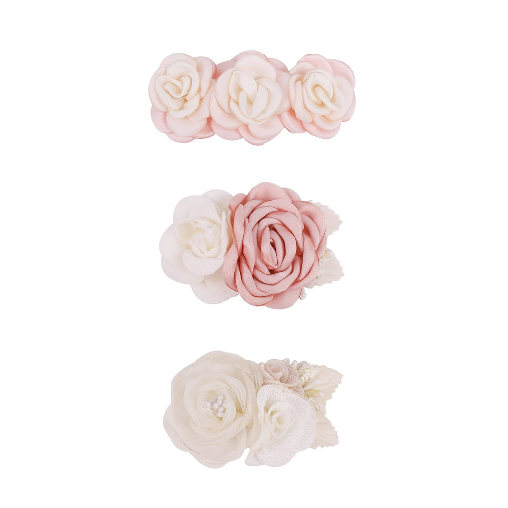 Cherrboll flower hair clip set pink closeup showing soft handcrafted petals for newborn styling