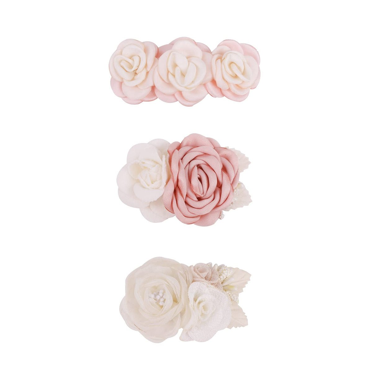 Cherrboll flower hair clip set pink closeup showing soft handcrafted petals for newborn styling