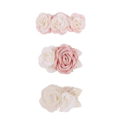 Cherrboll flower hair clip set pink closeup showing soft handcrafted petals for newborn styling