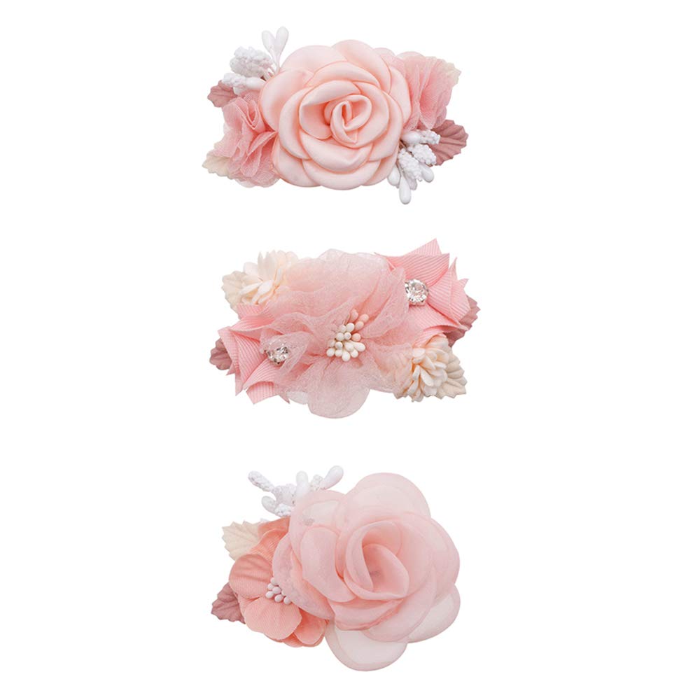 Cherrboll flower hair clip set pink rose closeup, soft handmade blooms for baby photos