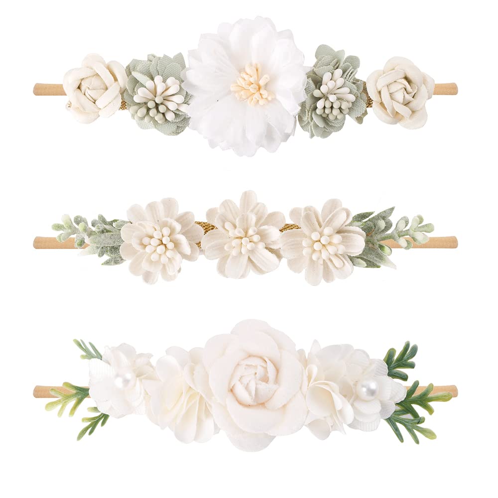 Cherrboll newborn flower headband with gentle nylon fabric for sensitive skin.