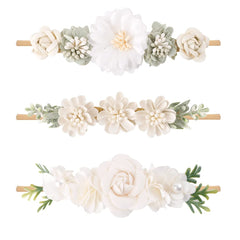 Cherrboll newborn flower headband with gentle nylon fabric for sensitive skin.