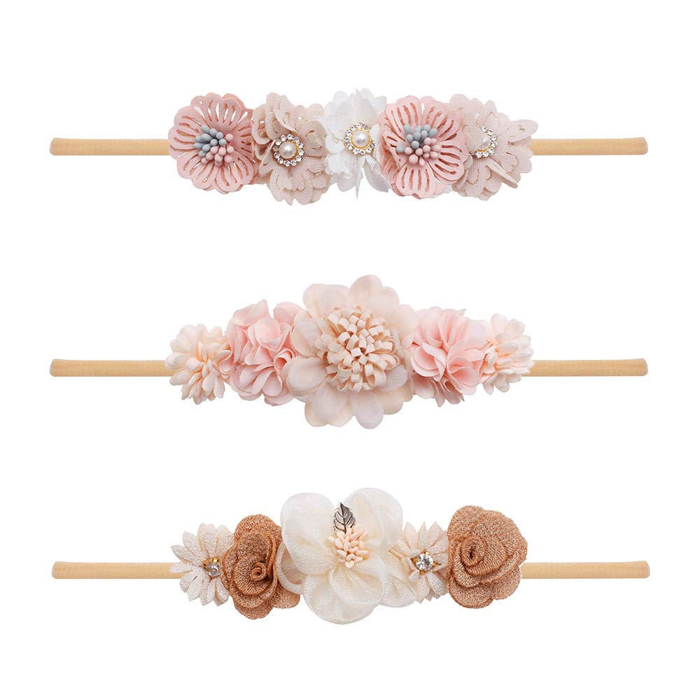 Cherrboll flower headband on newborn with soft nylon comfort for delicate skin.