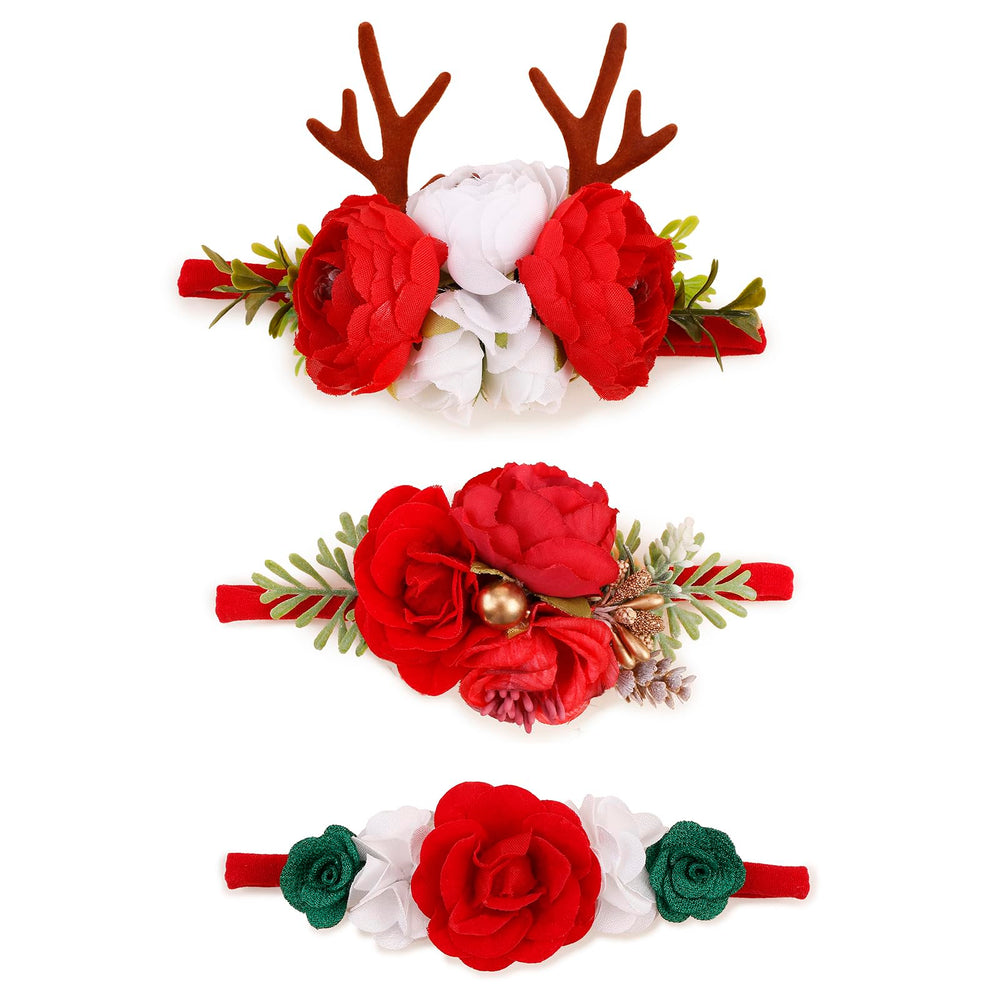 Cherrboll flower headbands set in soft nylon for gentle newborn styling.