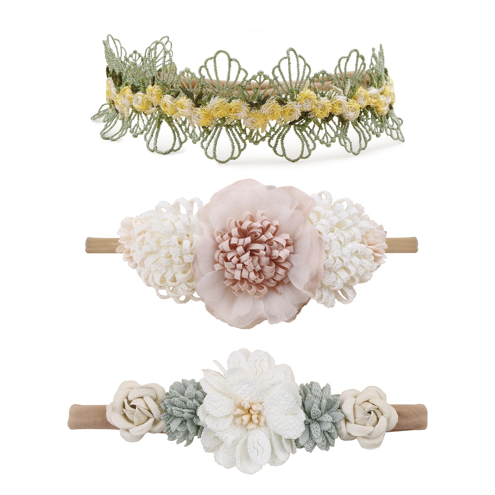 Cherrboll flower headbands in soft nylon for gentle newborn comfort