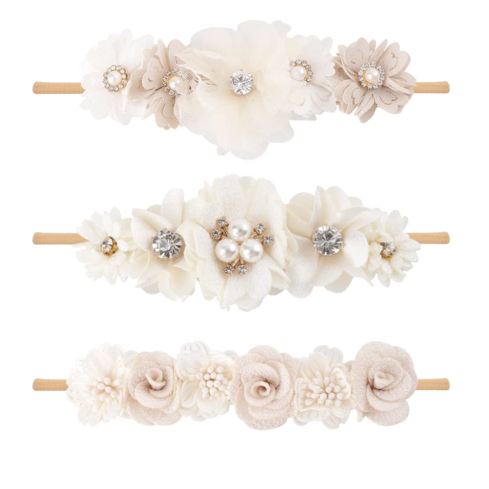 Cherrboll flower headbands with soft nylon material for gentle newborn comfort