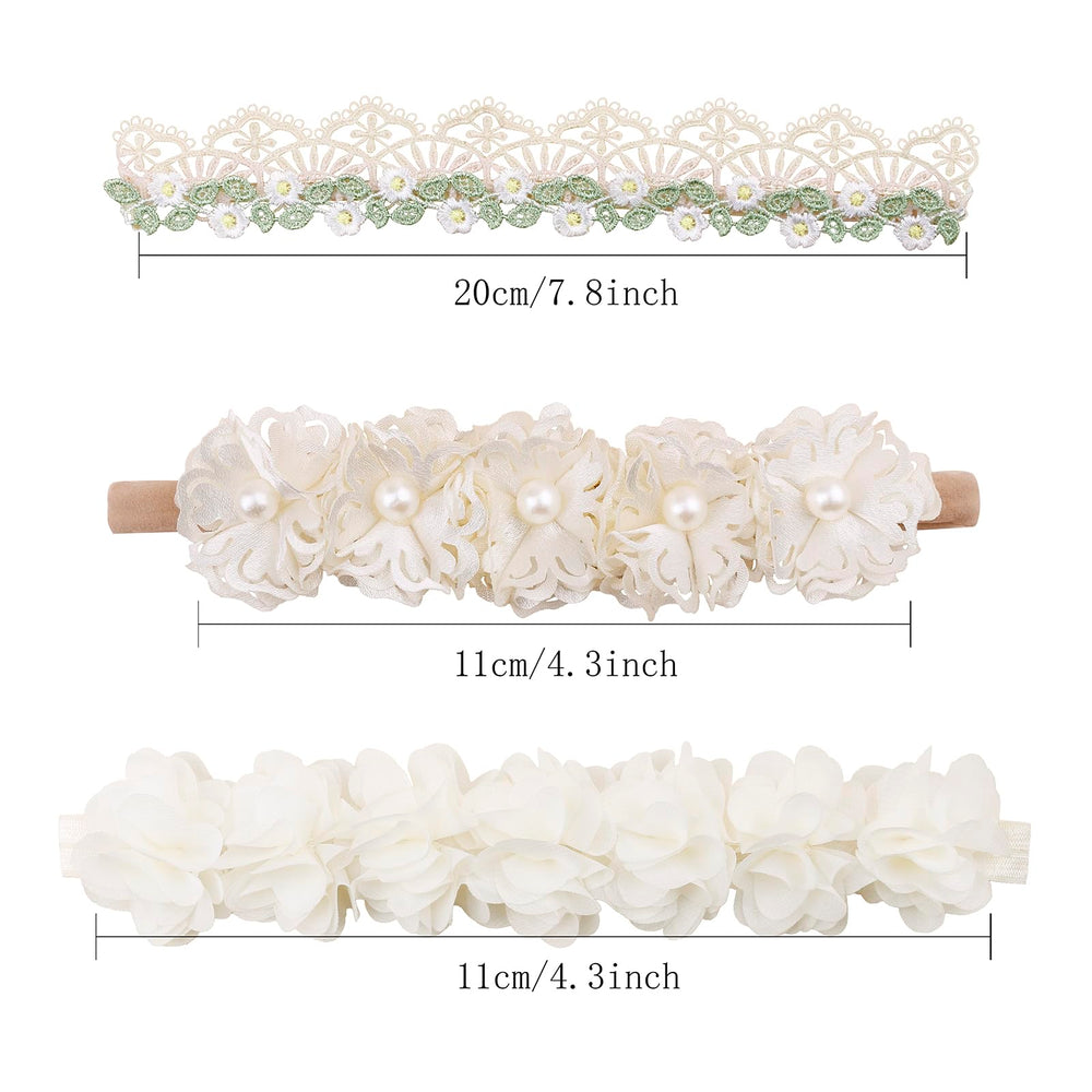 Cherrboll headband on baby illustrating 13-inch start with grows-through toddler elasticity.