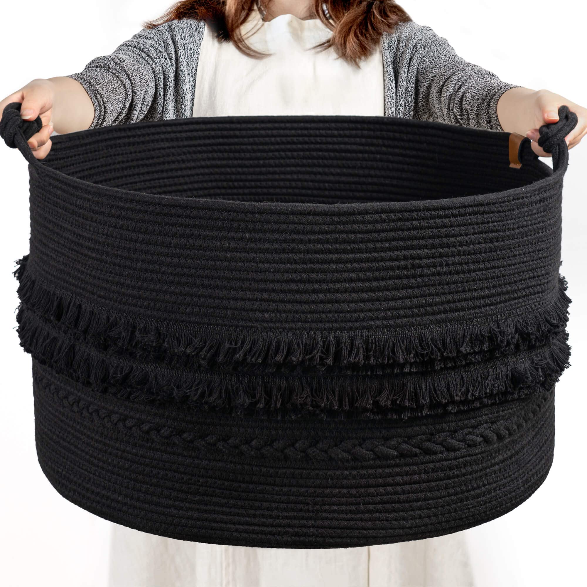 CherryNow blanket basket in living room demonstrates stylish storage and decor.
