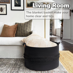 CherryNow blanket basket tassel detail adds boho charm for shelves or floors.