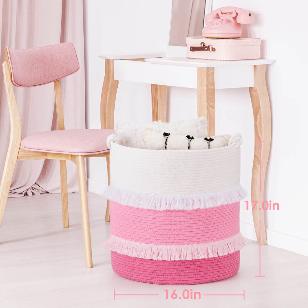 CherryNow cotton rope basket in a nursery decor setup highlighting soft pink tone.