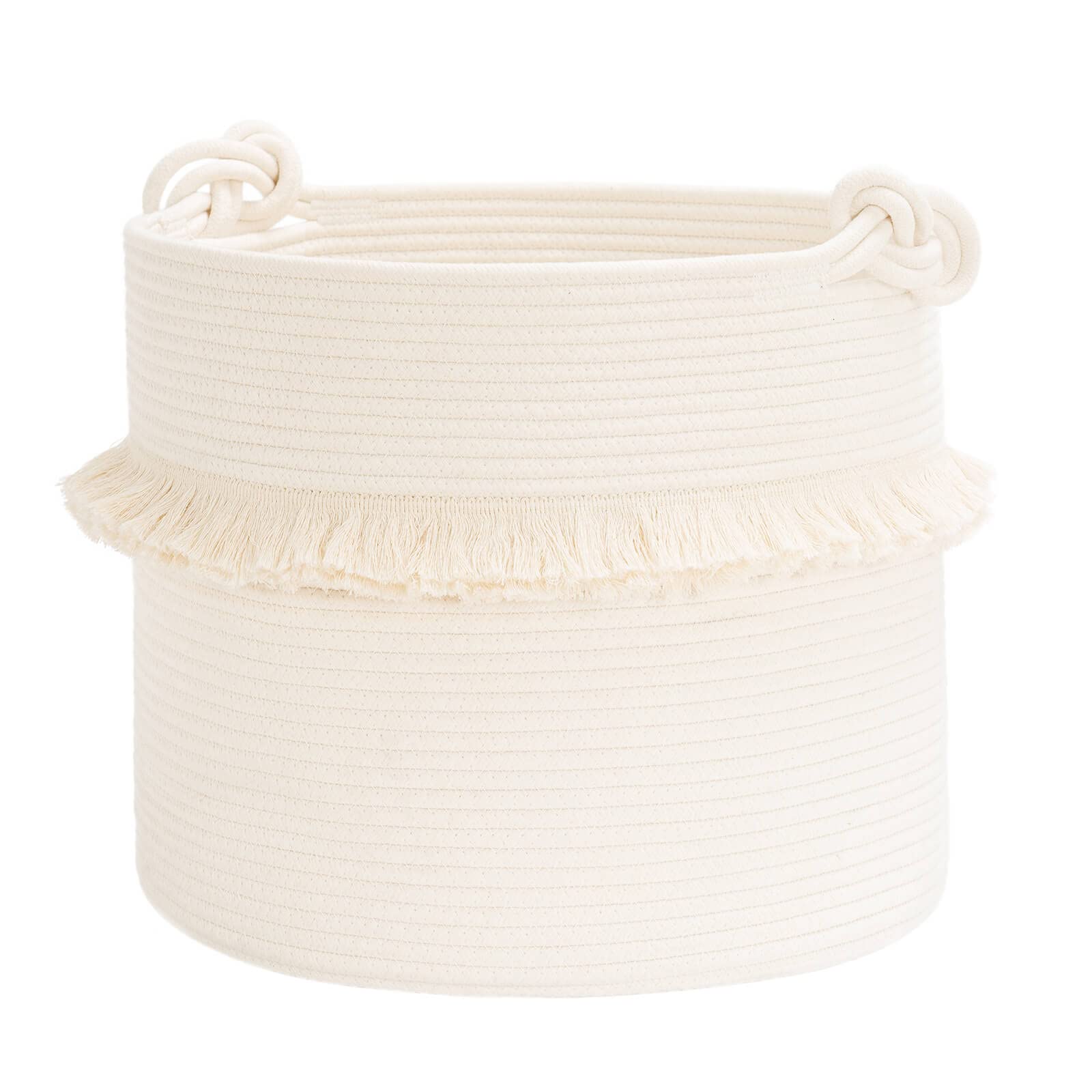 CherryNow large woven basket front view shows durable cotton rope for nursery organization.
