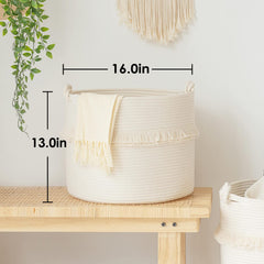 CherryNow large woven basket tassel-detail showcases decorative two-layer tassels.