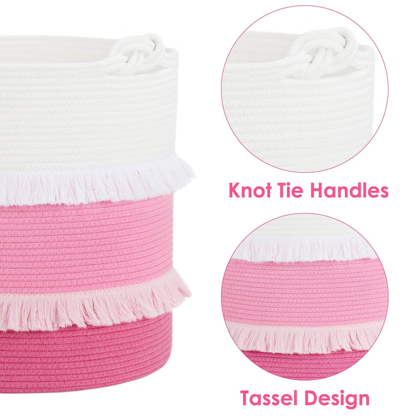 CherryNow pink nursery basket in a cozy kid's room showing soft storage solution.