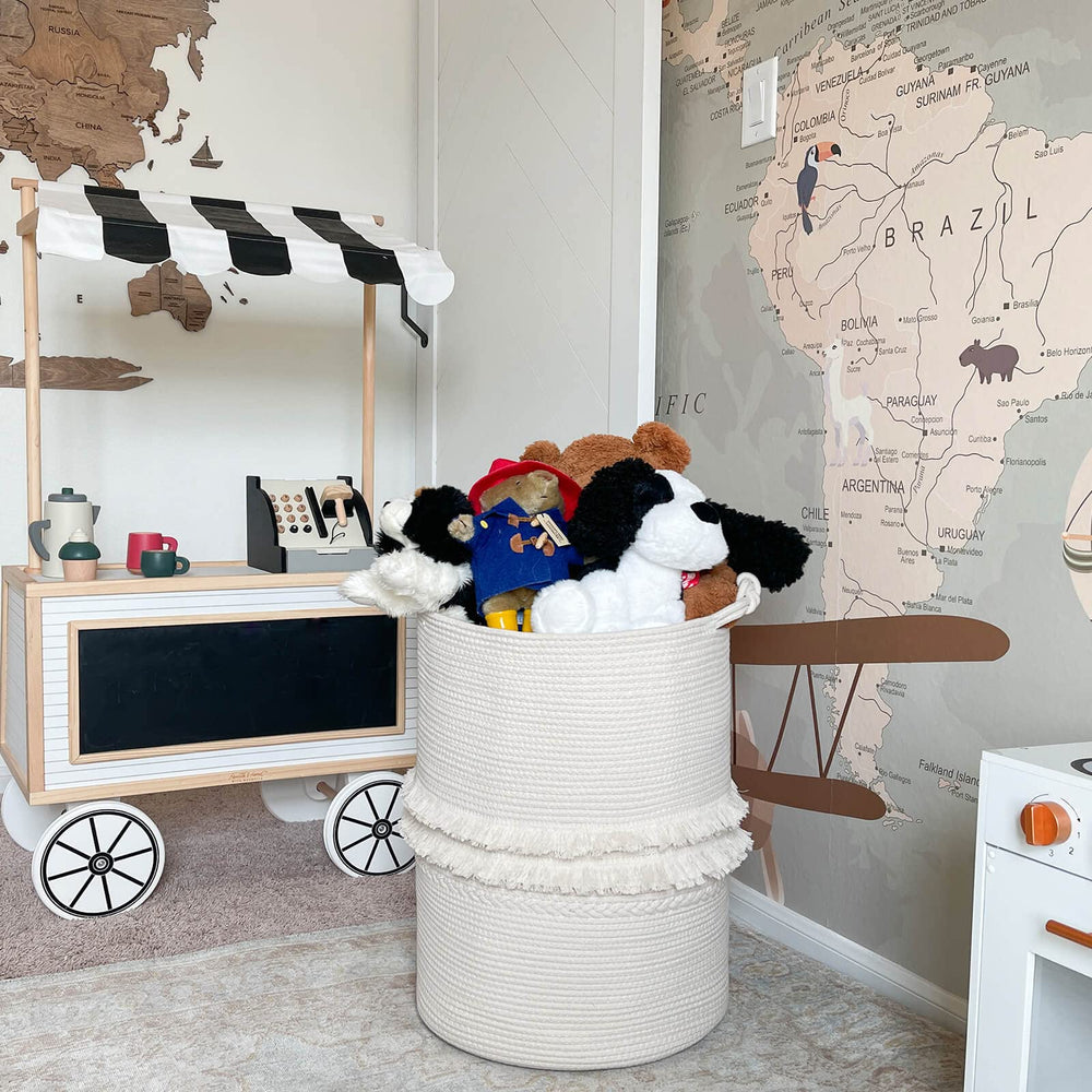 CherryNow tall-basket with sturdy-handles offers easy room-to-room transport.