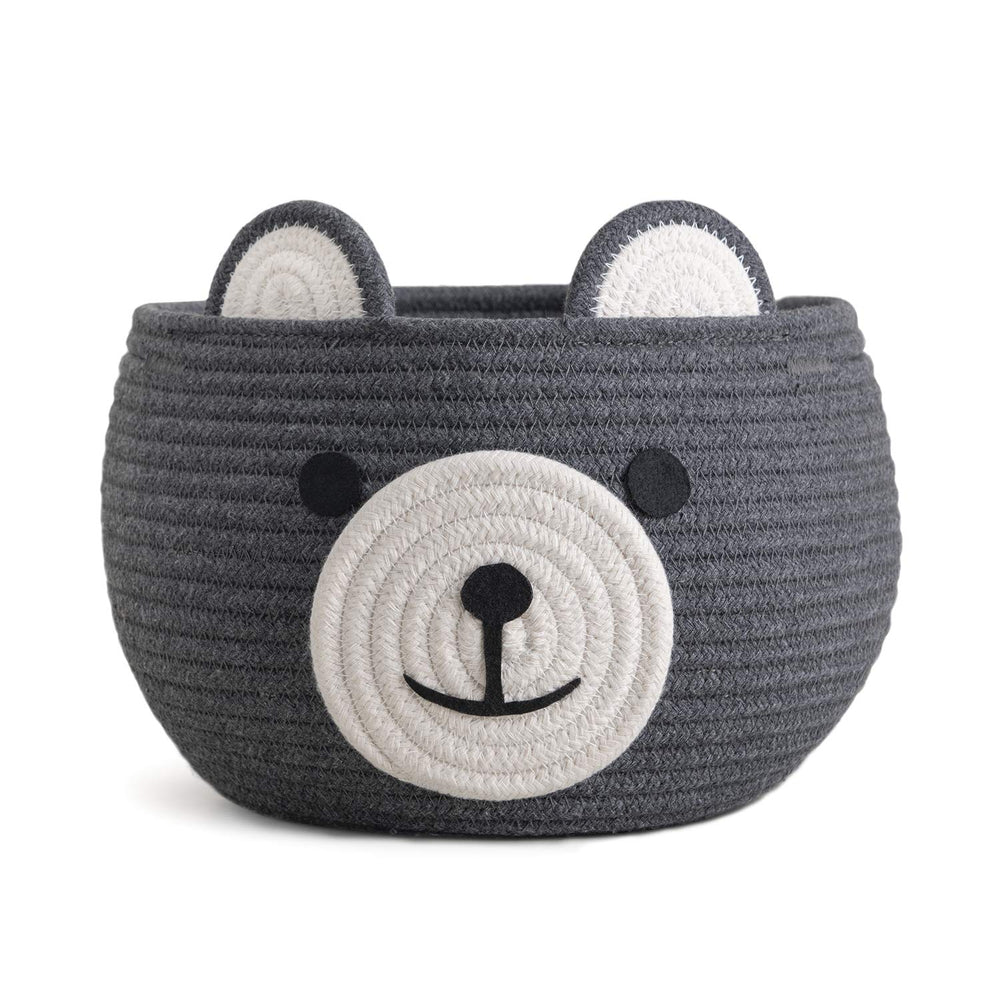 CherryNow Baby Basket grey bear-face closeup for nursery storage and charm.