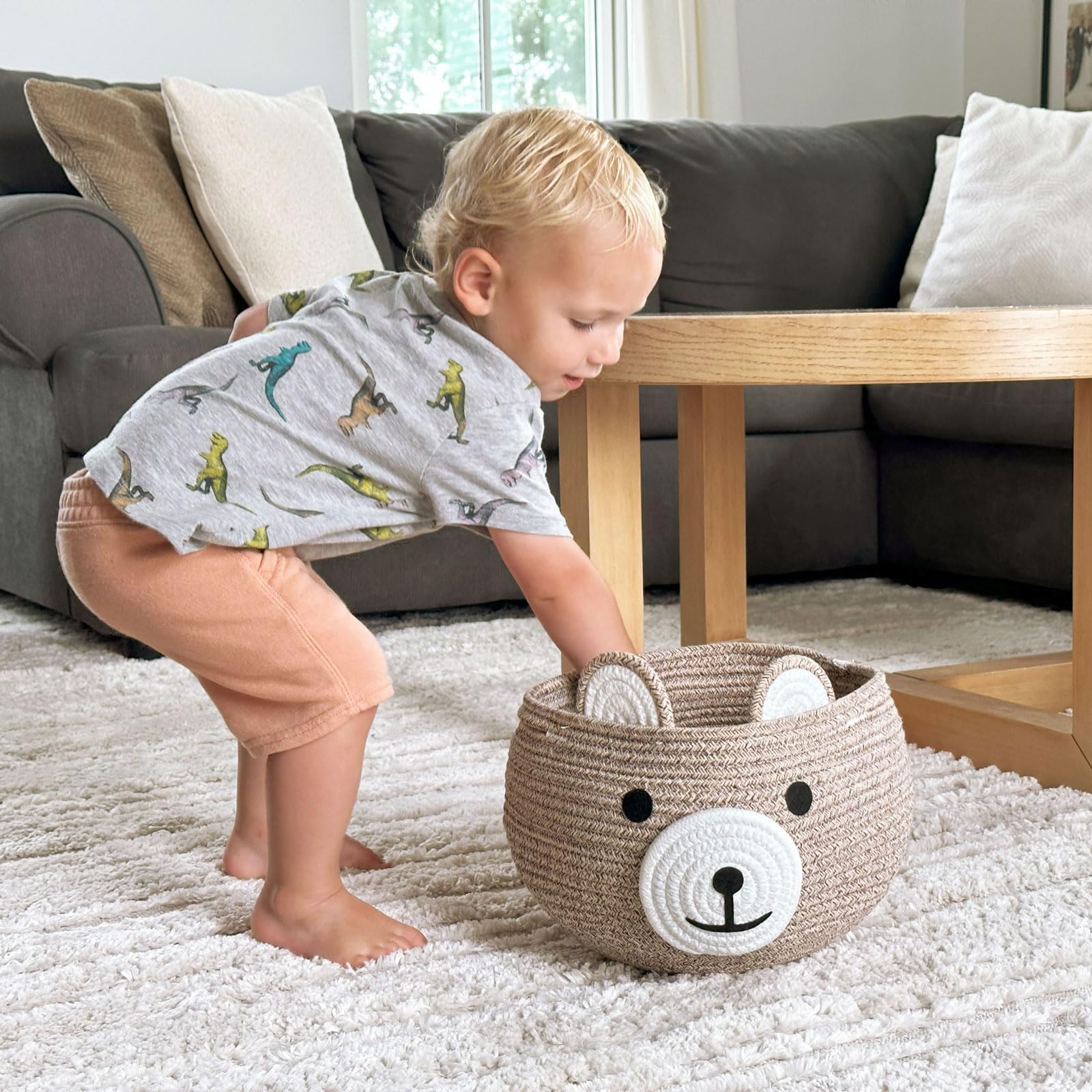CherryNow baby basket nursery image shows compact design for shelves.