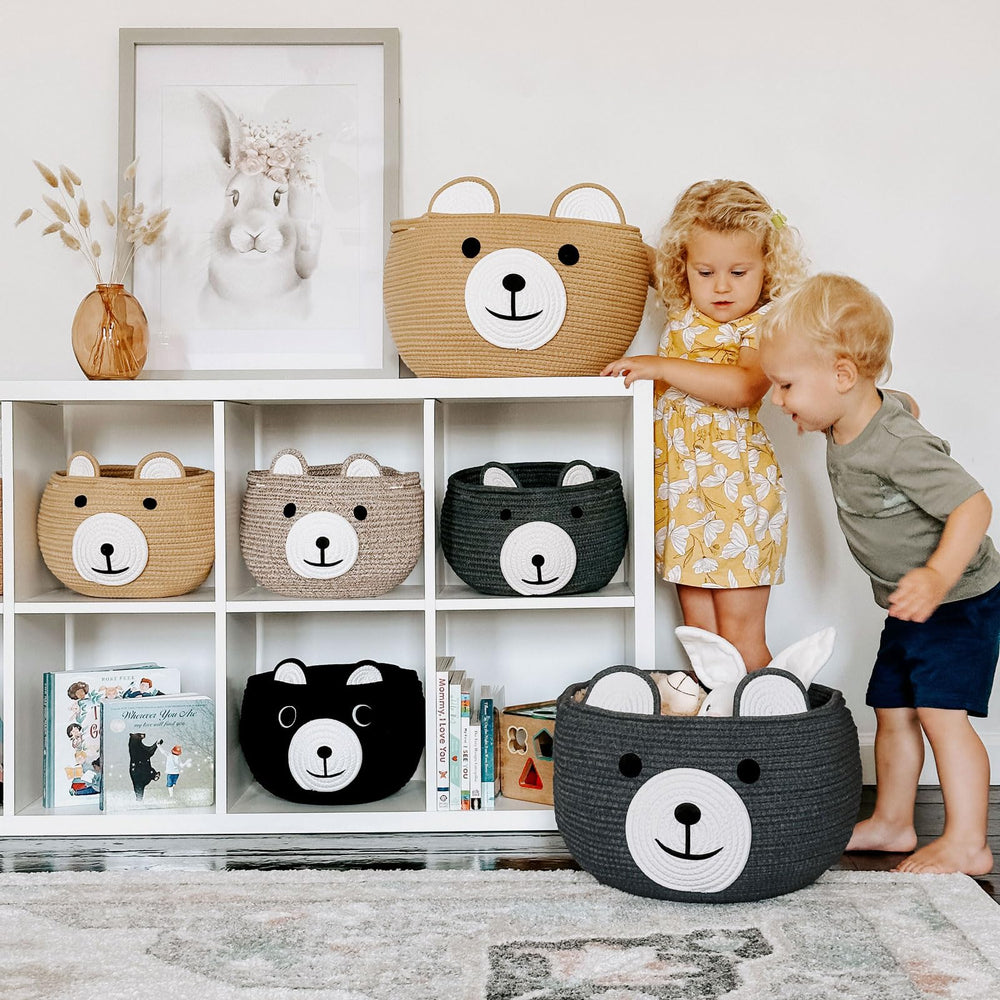 CherryNow Baby Basket toy-organization example with bear design.