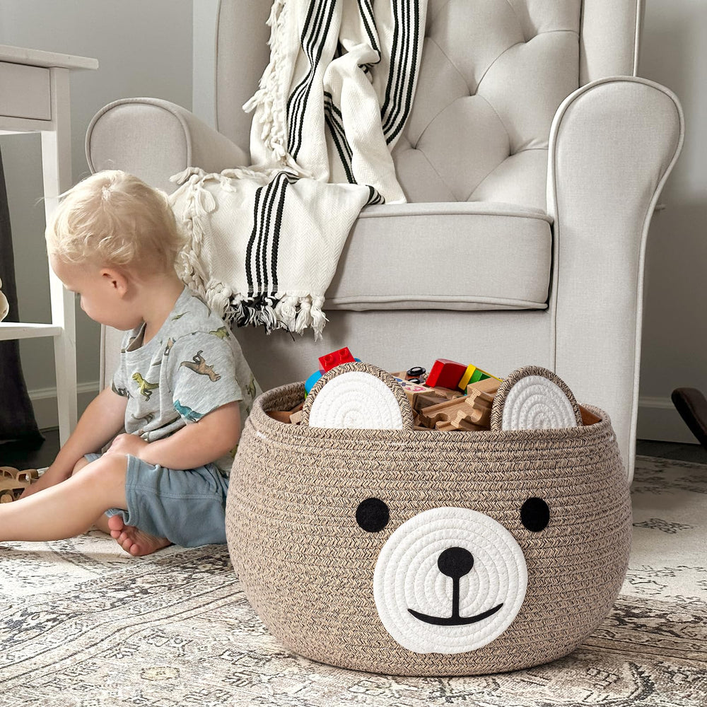CherryNow bear-basket soft cotton rope provides gentle tactile storage option for kids