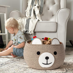 CherryNow bear-basket soft cotton rope provides gentle tactile storage option for kids