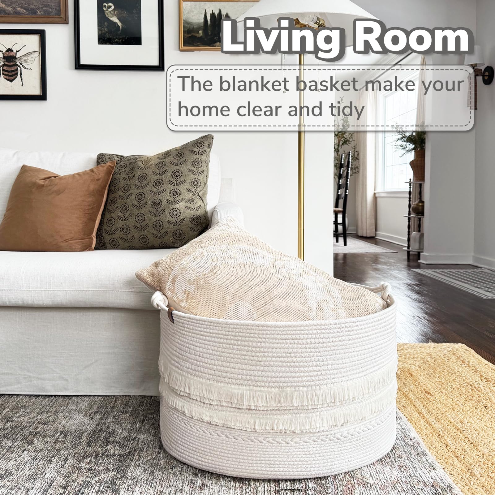CherryNow blanket basket handles closeup showcases sturdy two-handle portability for easy room-to-room use