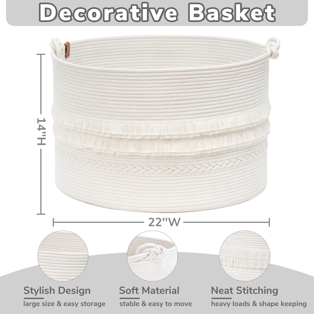 CherryNow blanket basket in living room decor blends boho style with practical storage
