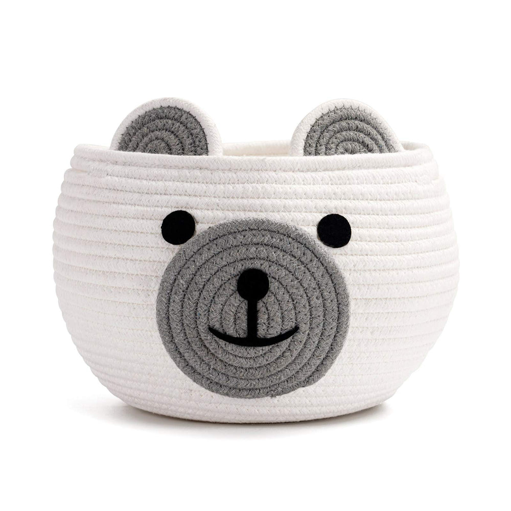 CherryNow cotton rope baby basket with bear face for nursery organization and cute decor