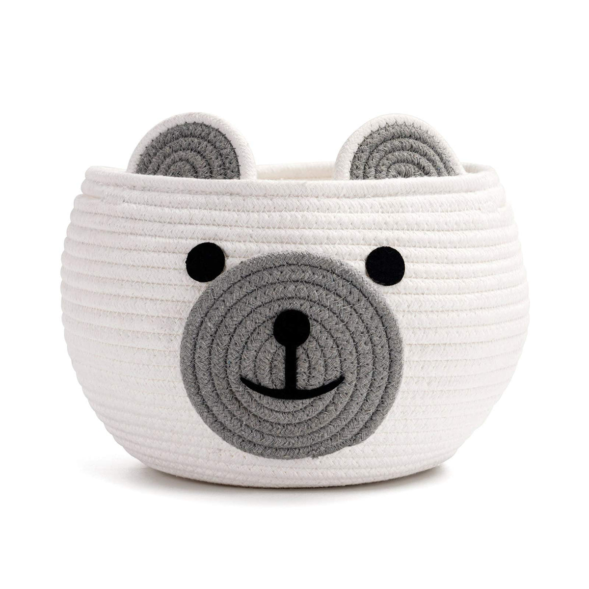 CherryNow cotton rope baby basket with bear face for nursery organization and cute decor