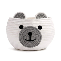 CherryNow cotton rope baby basket with bear face for nursery organization and cute decor