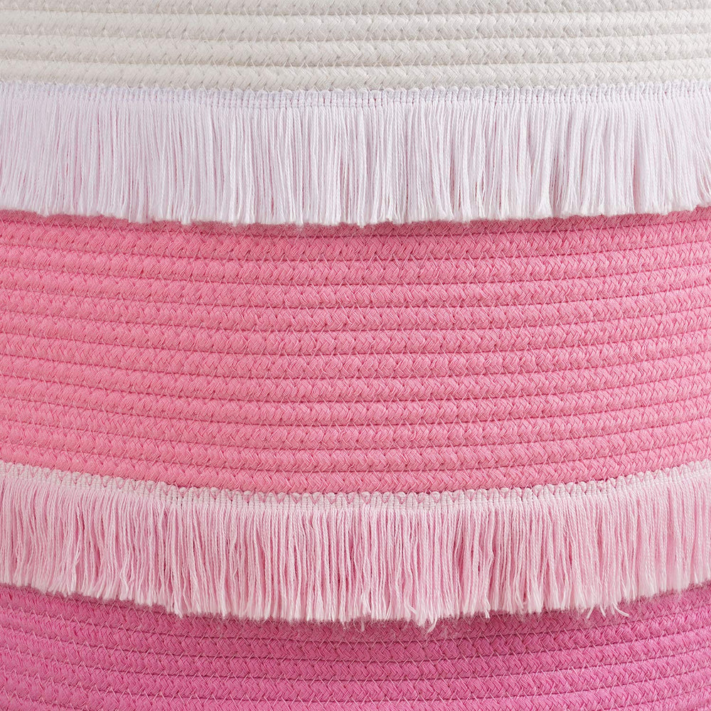 CherryNow knot-tie handles on pink basket enable easy transport.