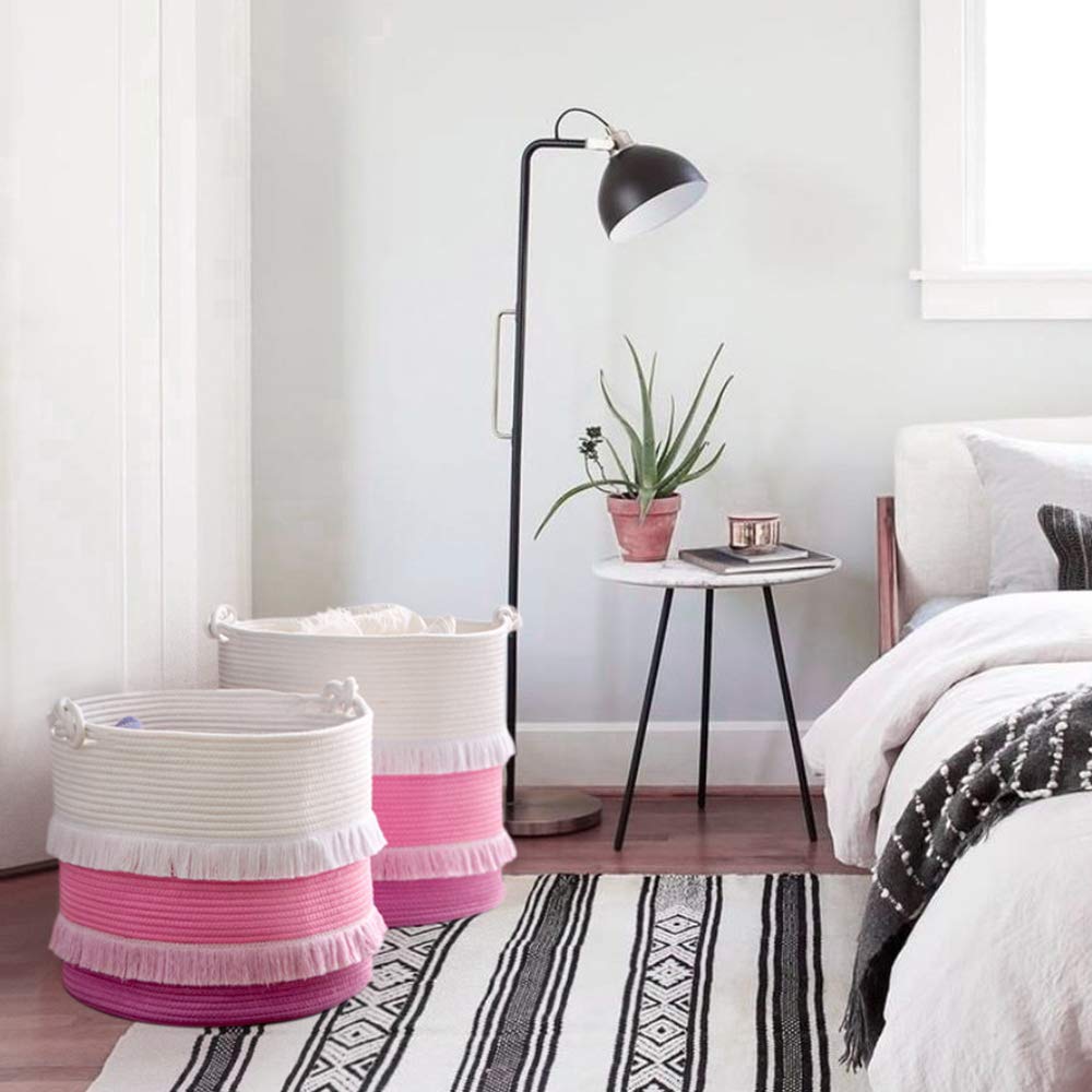 CherryNow large 16x13 inch rope basket ideal for blankets and laundry.