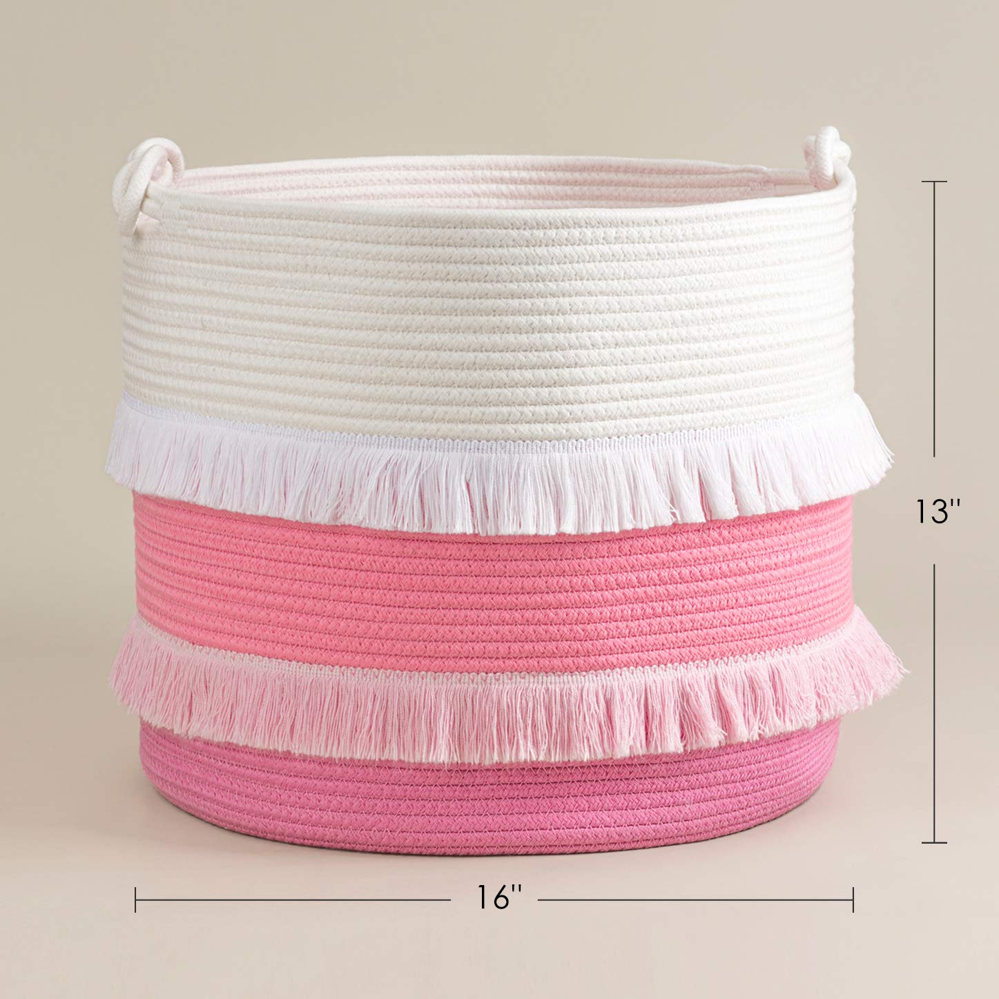 CherryNow pink rope basket folded side view showing compact storage option.