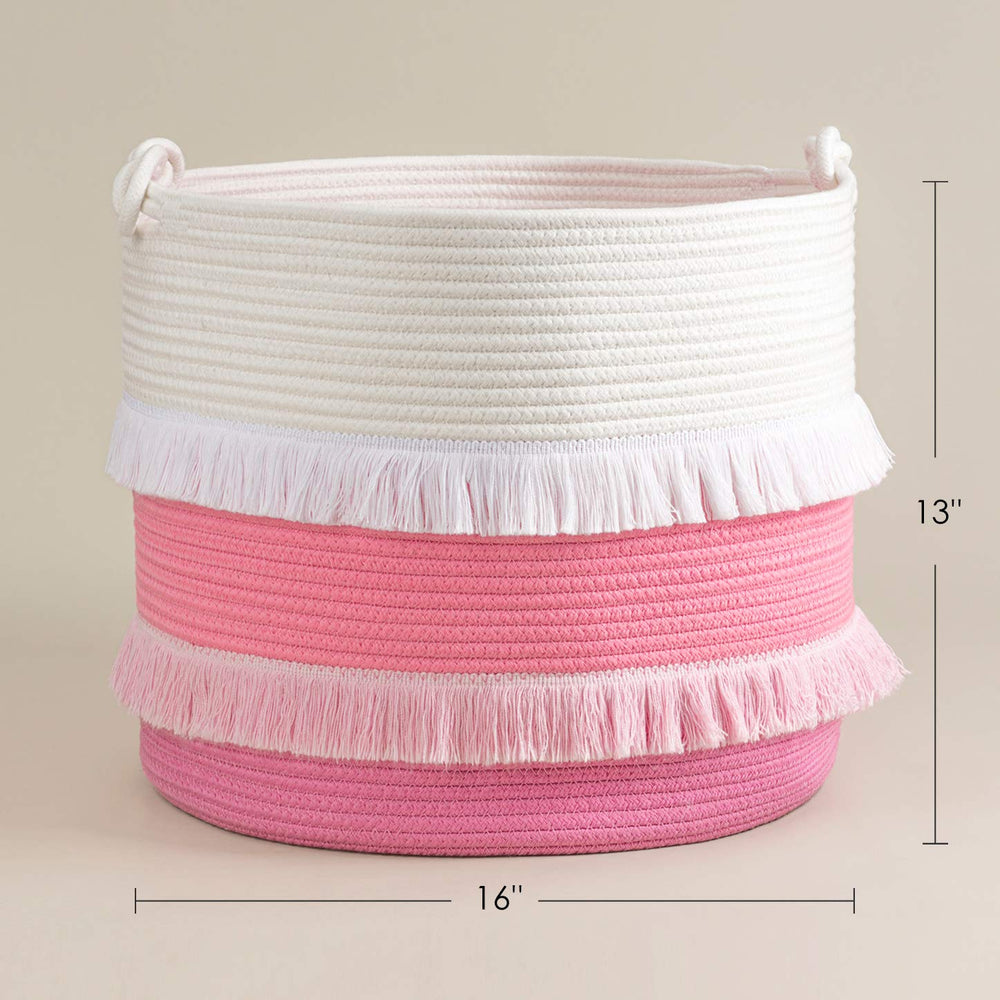 CherryNow pink rope basket folded side view showing compact storage option.