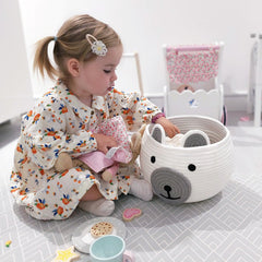 CherryNow small baby basket with handles in white for easy movement and tidy storage