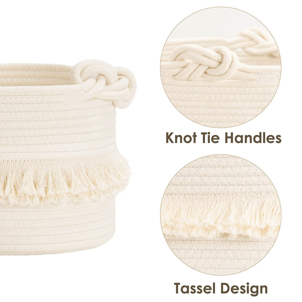 CherryNow small woven basket with contents shows approachable organization for magazines and cosmetics