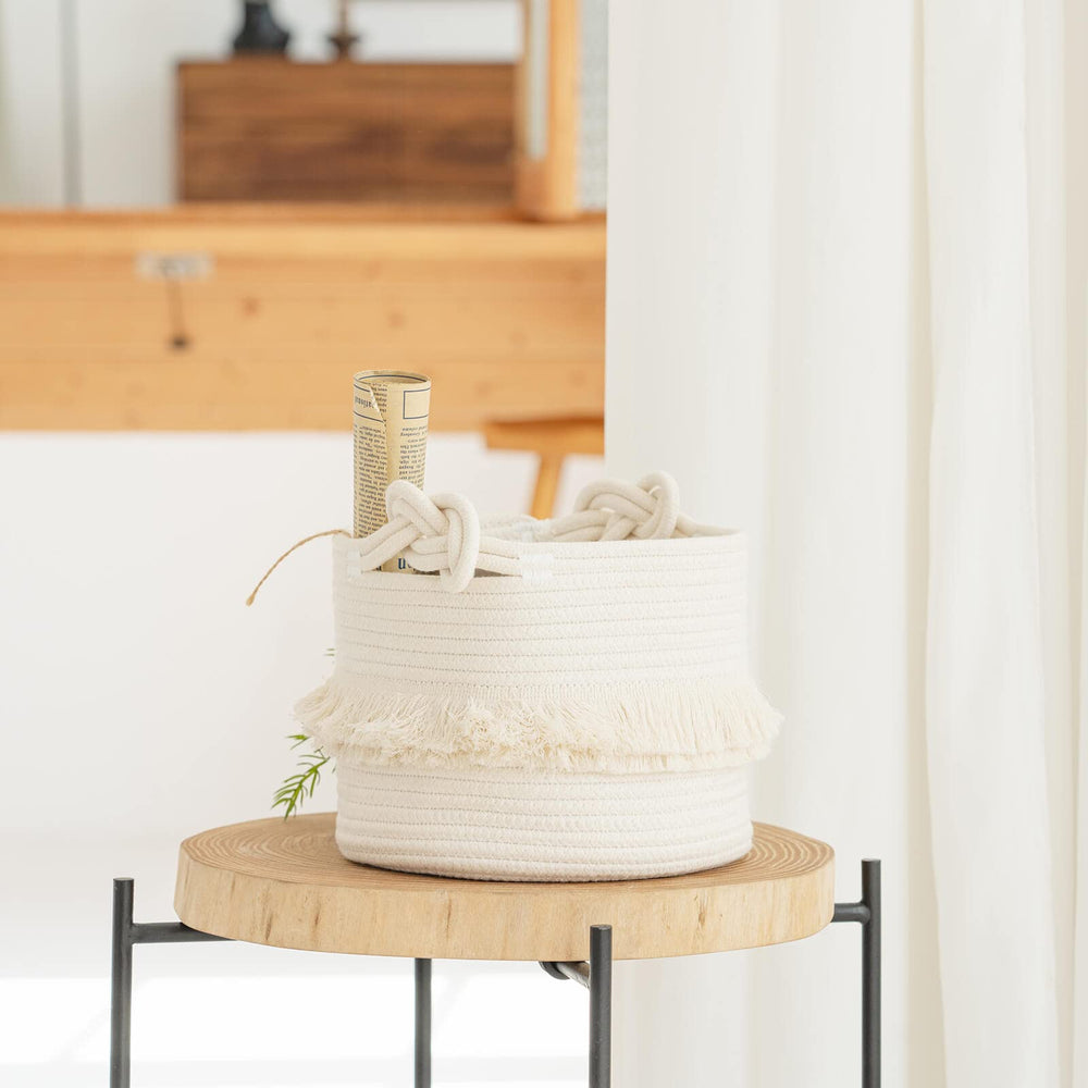 CherryNow small woven basket folded for storage demonstrates flexible space-saving option