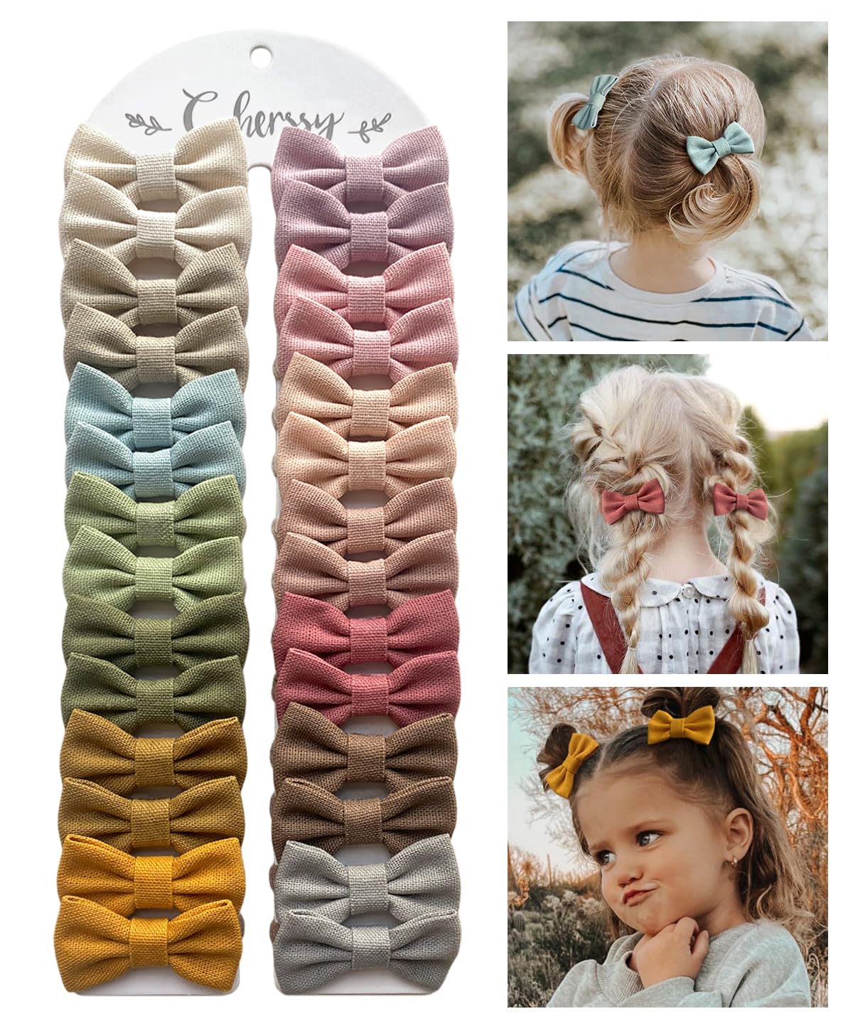 Cherssy 2in baby hair ties linen bows closeup showing soft fabric and gentle hold