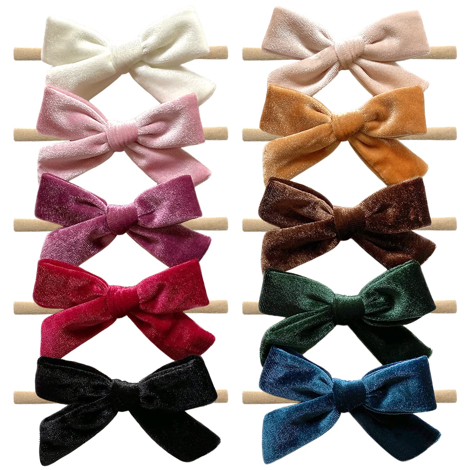Cherssy Christmas Velvet Baby Bow Headbands 10pc set, festive style for photos.