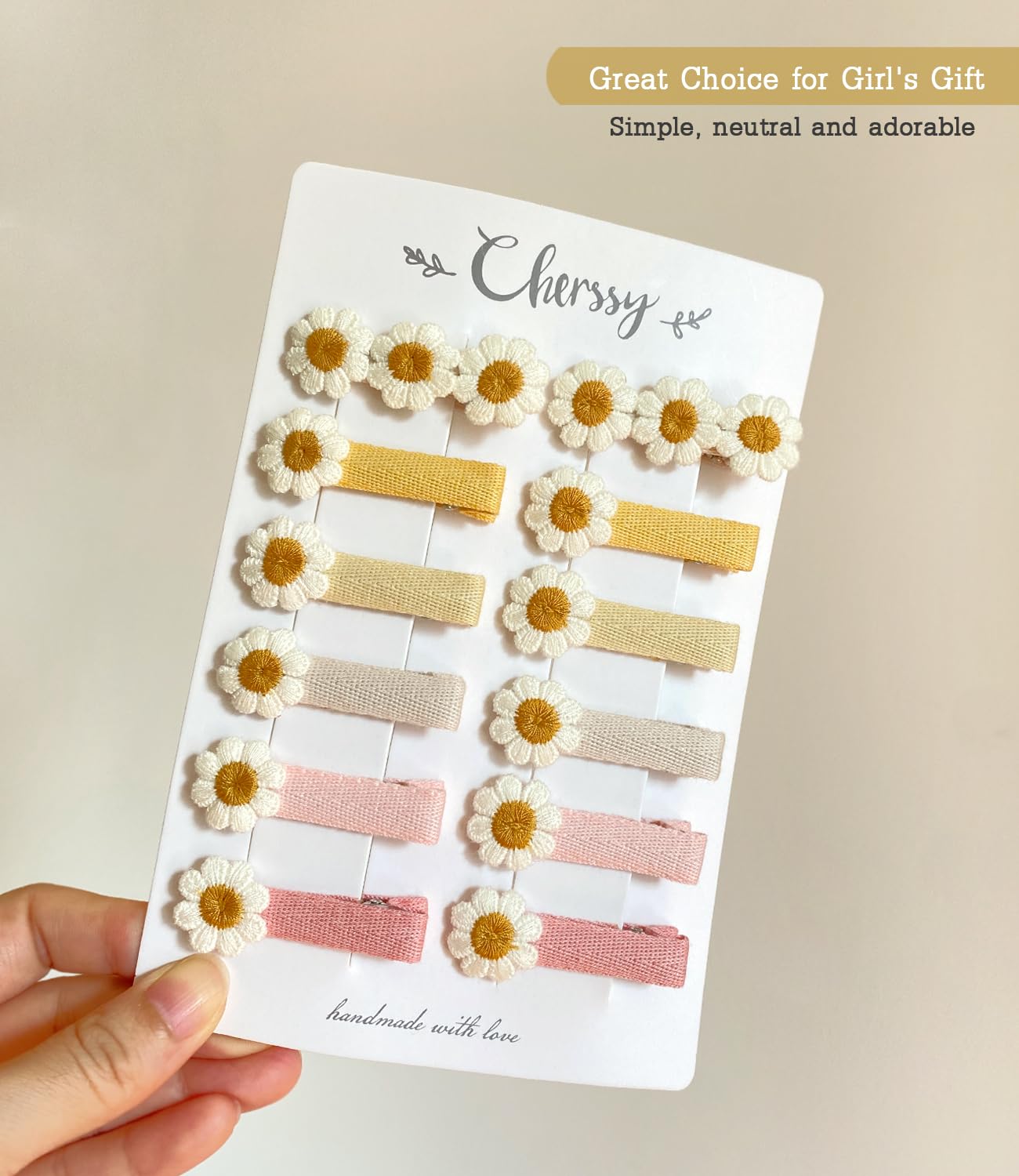 Cherssy daisy hair clip embroidery detail adds cute charm.