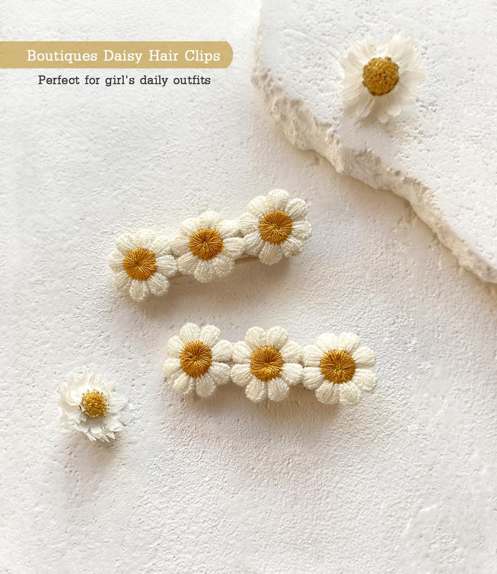 Cherssy daisy hair clip flat lay highlights natural colors.
