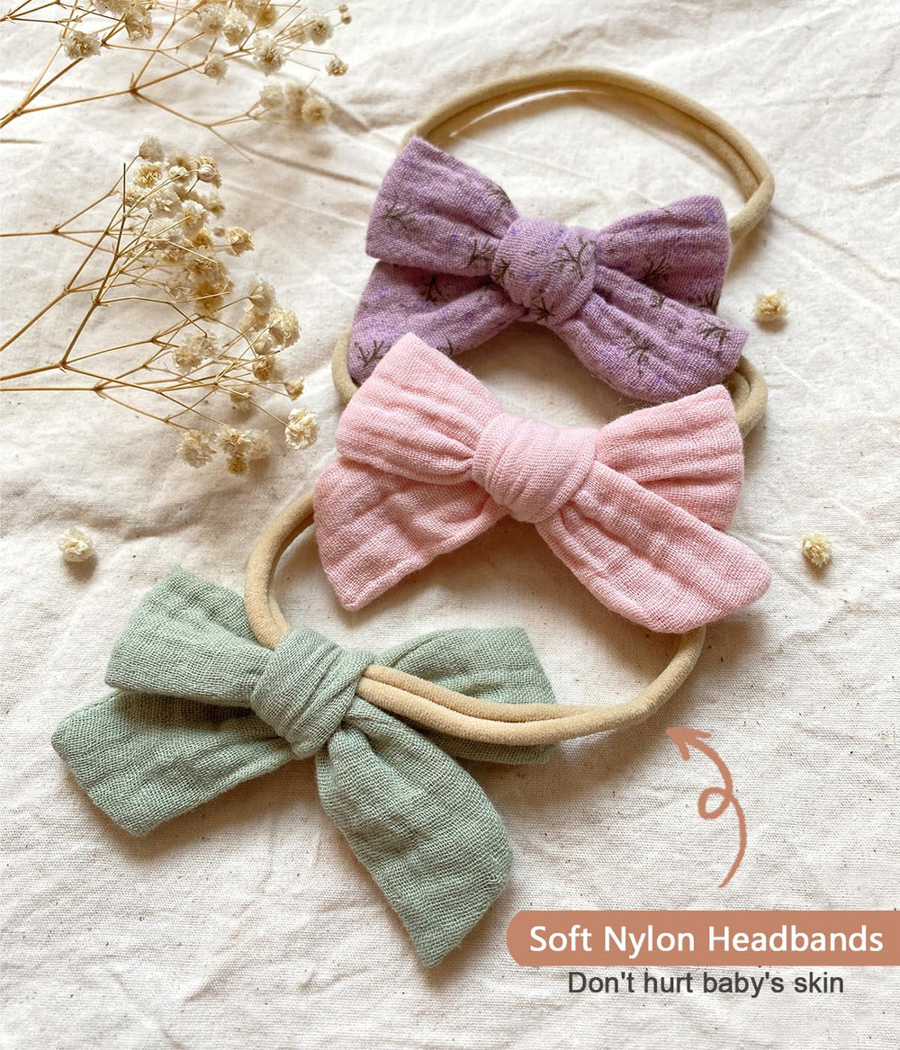 Cherssy muslin bows lilac headband soft fabric suitable for sensitive skin
