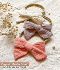 Cherssy muslin bows pink headband adds everyday charm and gentle wear