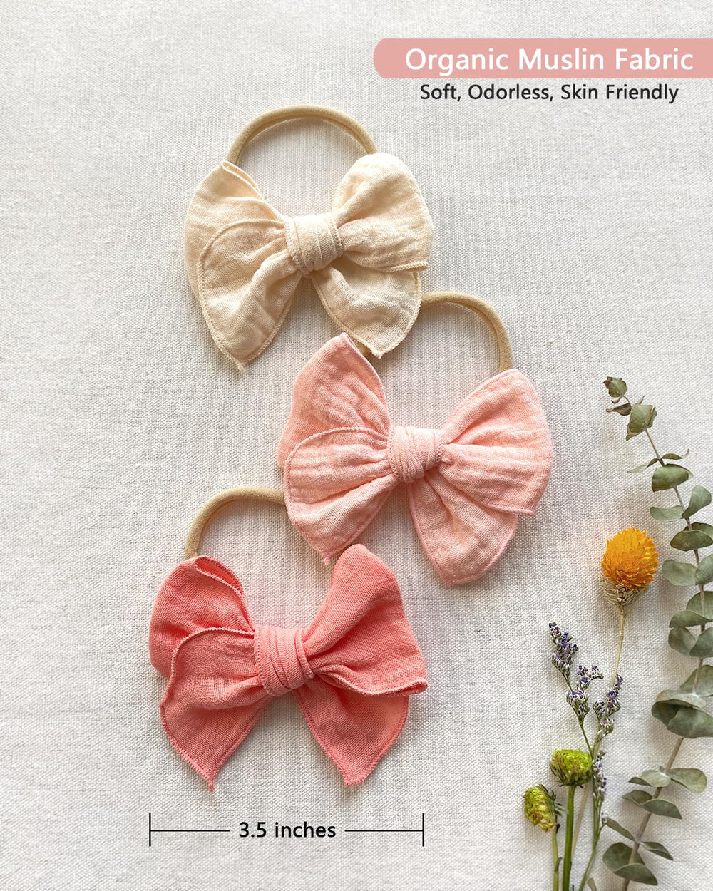 Cherssy headbands demonstrate 300% stretch for growing babies.