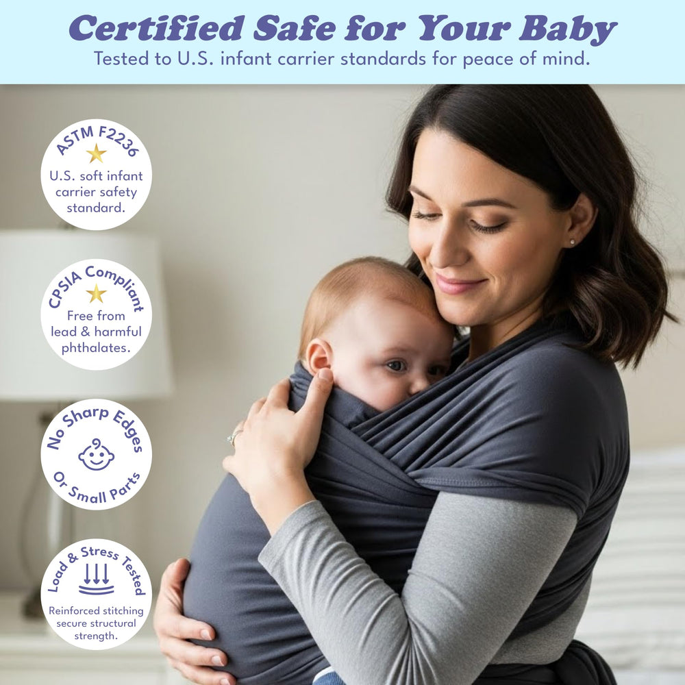 Cherub Cheeks baby carrier wrap uses breathable cotton that stays comfy throughout the day.