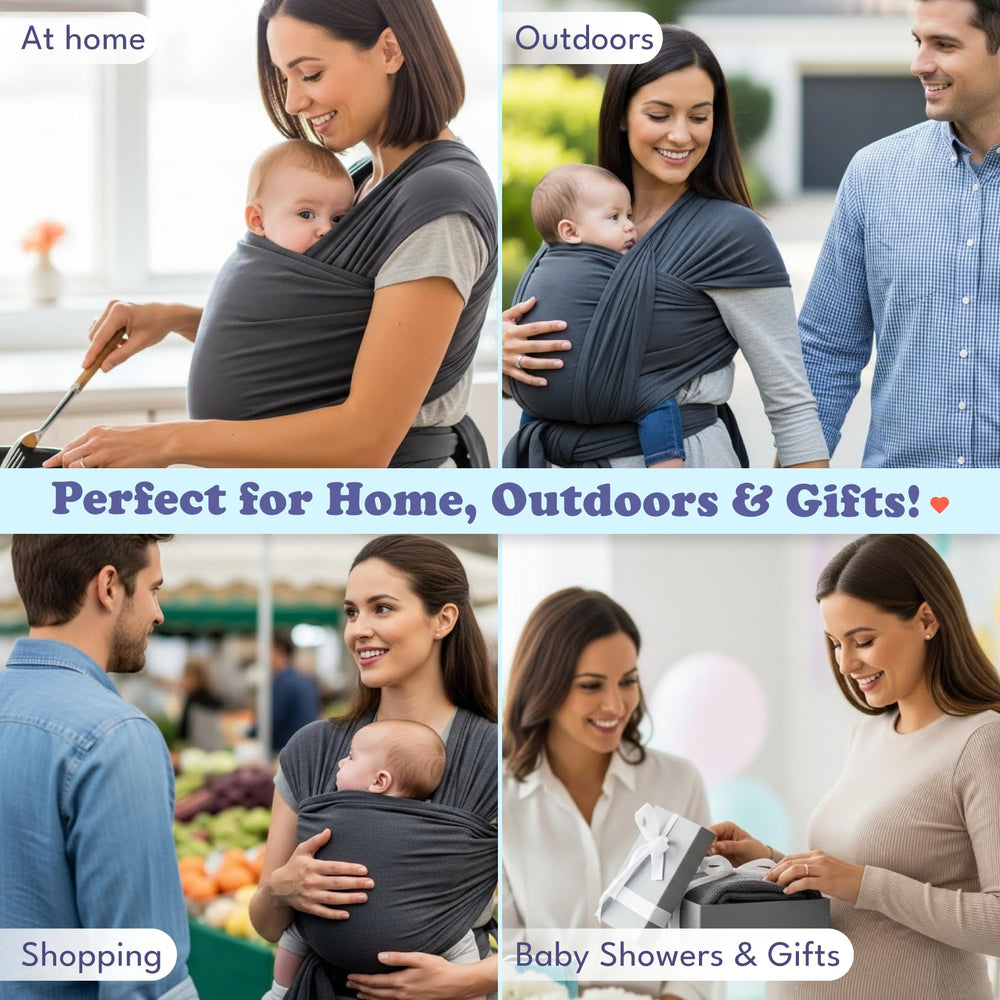 Cherub Cheeks baby carrier wrap supports up to 50 lbs, growing with your child.
