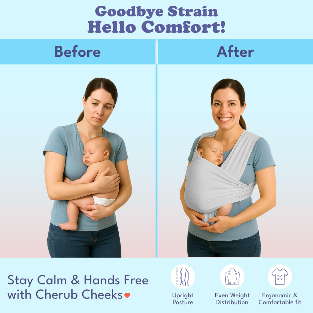 Cherub Cheeks wrap displaying hip-friendly W-position for healthy growth.