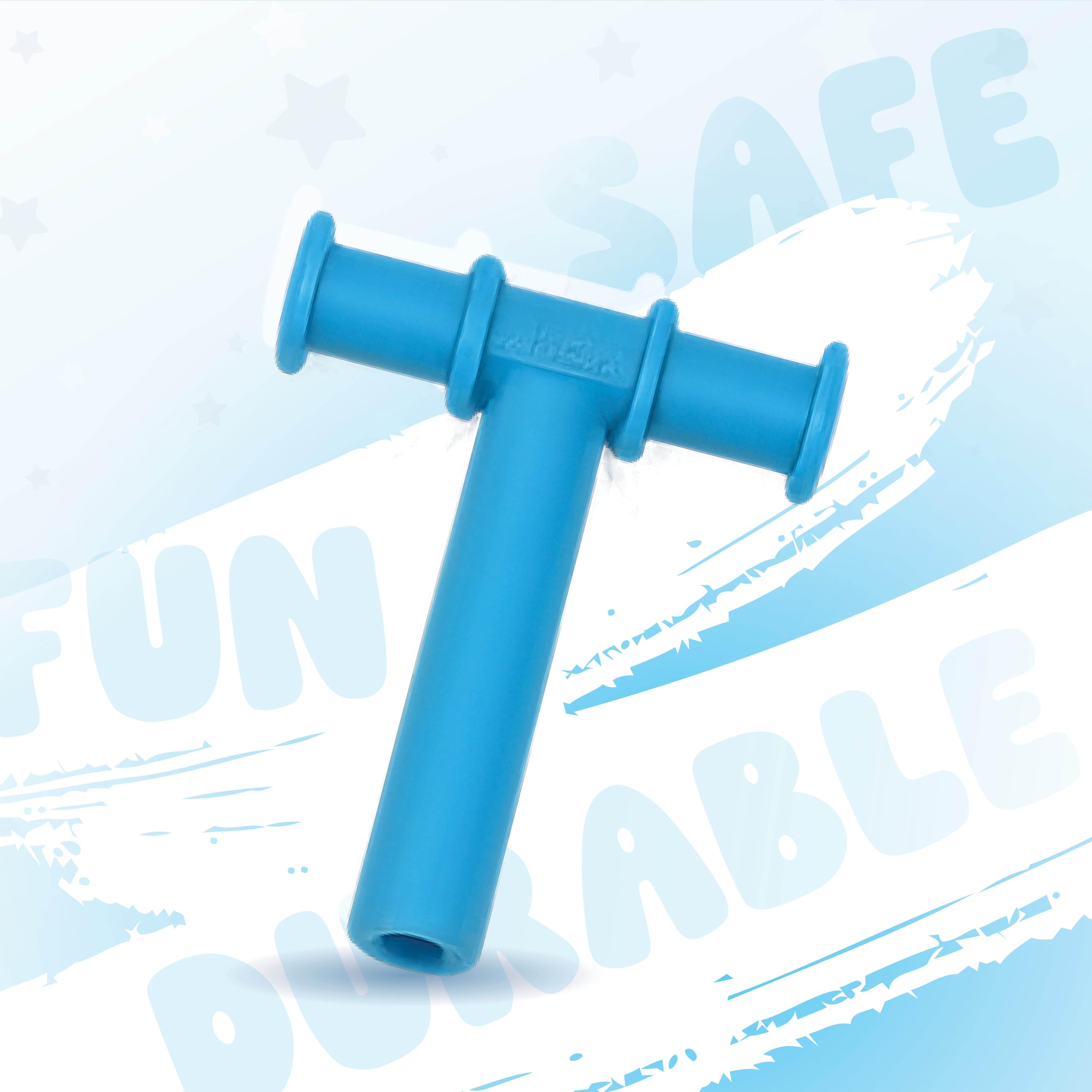 Chewy Tubes blue large in-use adult demonstrates safe biting and jaw work